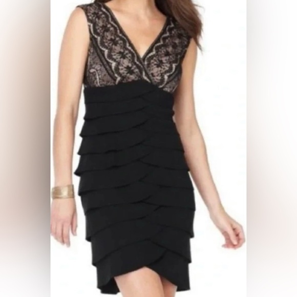 Jessica Howard women’s black Raffle Lace knee length sleeve less dress size 14 - Picture 1 of 7